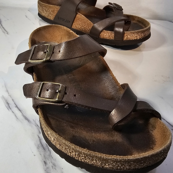 Birkenstock Womens Mayari Brown Leather Toe Loop Slide Casual Sandal EU 38 US 7 - Picture 2 of 14